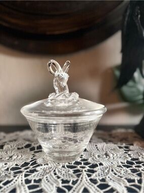 Vintage Steuben Crystal Ram Head Covered Dish - candy dish
